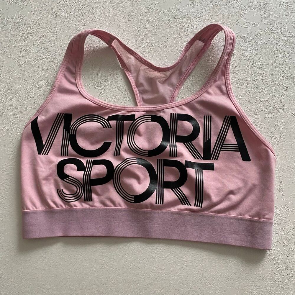 Victoria Sport Pink Logo Sports Bra Large Padded Racerback Athletic Workout Bra